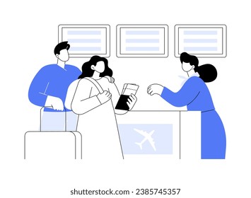 Checking in isolated cartoon vector illustrations. Smiling couple is checking in at the airport, waiting for flight, getting ready for vacation, travelling preparation vector cartoon.