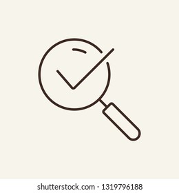 Checking line icon. Magnifier glass, loupe, check mark, tick. Search concept. Can be used for topics like research, vote, survey