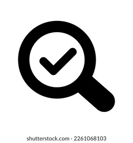 Checking magnifying glass silhouette icon. Inspection. Vector.