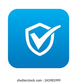 Checking mark database icon on blue button background,clean vector