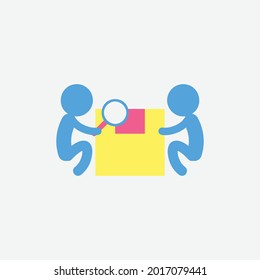  checking pictogram, man and box, delivery, vector illustration