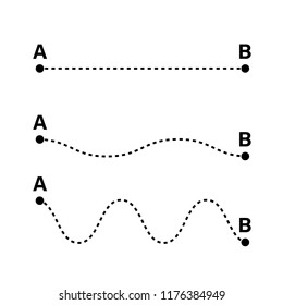 Checking Point A To Point B. Straight And Tangled Lines. Vector Illustaration.