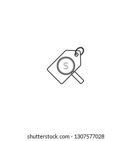 Checking price on the label isolated icon. - VECTOR