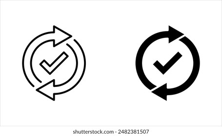 Checking process linear icon set. Successfully checked. Check mark with circle arrows. vector illustration on white background