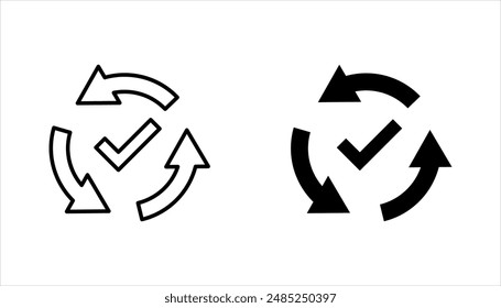 Checking process linear icon set. Successfully checked. Check mark with circle arrows. vector illustration on white background