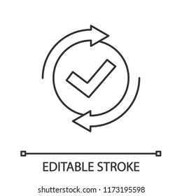 Checking Process Linear Icon. Successfully Checked. Thin Line Illustration. Approved. Testing. Checkmark. Check Mark With Circle Arrows. Vector Isolated Outline Drawing. Editable Stroke