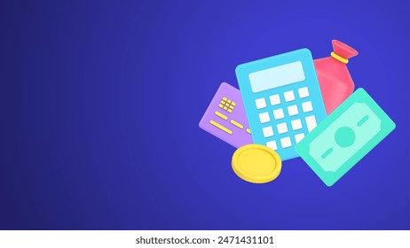 Checking profit, investment, household budget, savings, e money, cash dollar counting use calculator 3d icon isometric vector illustration. Accountant work calculation salary wage economy finance