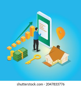 Checking property investment value online 3d isometric vector illustration concept for banner, website, landing page, ads, flyer