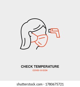 Checking Temperature, Fever Colored Line Icon on Isolated Background. COVID-19, Corona Virus, Healthcare, Infection Concept Icon.