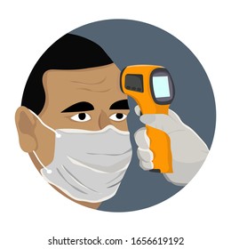 checking temperature with infrared thermometer because of coronavirus infection epidemic