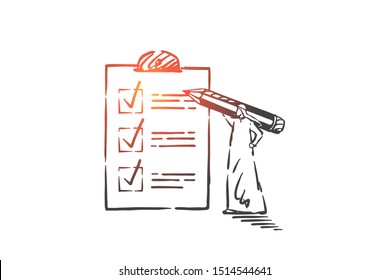 Checking to-do list, planning activities concept sketch. Hand drawn isolated vector