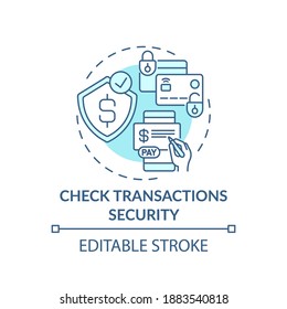 Checking transactions security concept icon. Online shopping tip idea thin line illustration. E-commerce store. Online payment. Vector isolated outline RGB color drawing. Editable stroke