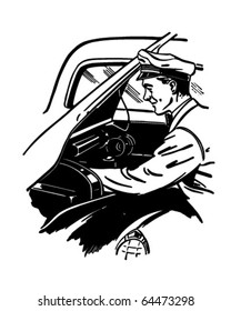 Checking Under The Hood - Retro Clipart Illustration