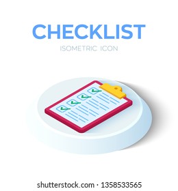 Checklist. 3D Isometric Checklist icon. Created For Mobile, Web, Decor, Print Products, Application. Perfect for web design, banner and presentation. Vector Illustration.
