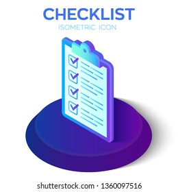 Checklist. 3D Isometric Checklist icon. Created For Mobile, Web, Decor, Print Products, Application. Perfect for web design, banner and presentation. Vector Illustration.