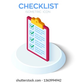 Checklist. 3D Isometric Checklist icon. Created For Mobile, Web, Decor, Print Products, Application. Perfect for web design, banner and presentation. Vector Illustration.