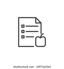Checklist and apple outline icon. linear style sign for mobile concept and web design. Fitness diet plan simple line vector icon. Symbol, logo illustration. Pixel perfect vector graphics