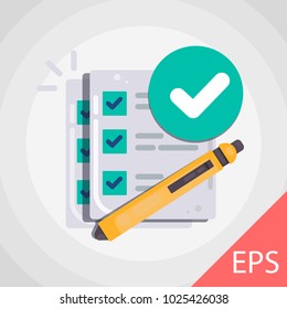 Lista De Comprobación Con Aprobación. Icono de ilustración de diseño moderno de Vector 