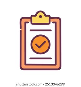Checklist approved. Clipboard with a checkmark inside a circle, indicating completion and approval.