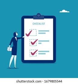 Checklist. The assistant checks the last item. Vector illustration
