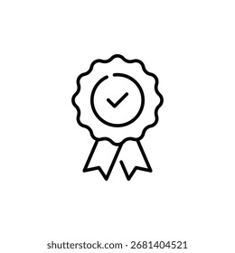 Symbol für Prüflistenkennzeichen. Einfaches Gliederungsformat. Zertifikat oder Zertifizierung Genehmigung, Vergabe, Garantie, zunächst, Überprüfung, Label, Leistungskonzept. Symbol für dünne Linie. Isoliertes Design.