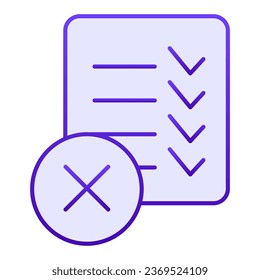 Checklist ban flat icon. List failure blue icons in trendy flat style. Document with cross gradient style design, designed for web and app. Eps 10