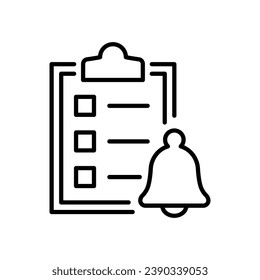 Checklist  with bell icon vector illustration. Notification on isolated background. Check list  sign concept.