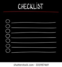 checklist at black background. Lines with check boxes. checklist for note. consent. check mark. 