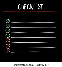 checklist at black background. Lines with check boxes. checklist for note. consent. check mark. 