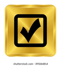 checklist - black vector icon;  gold button