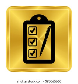 checklist - black vector icon;  gold button