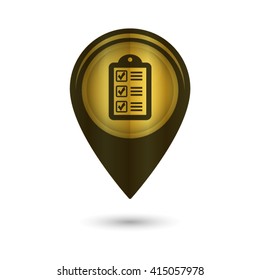checklist - black vector icon; golden  map pointer