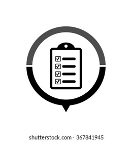 checklist - black vector icon; map pointer;  message bubble