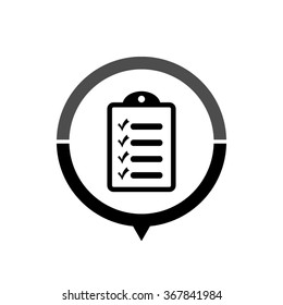 checklist - black vector icon; map pointer;  message bubble
