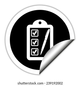 checklist - black vector icon. Round sticker.
