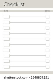 Checklist blank template, classic grey colour, planner, schedule, to do list, memo, note, organiser, vector