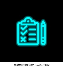Checklist blue glowing neon ui ux icon. Glowing sign logo vector