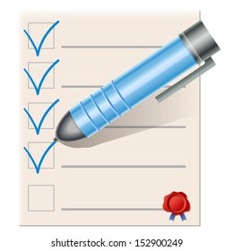 Checklist and blue pen