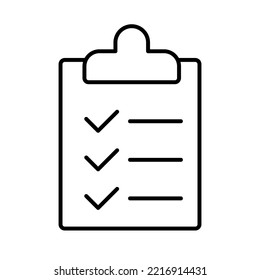 Icono del vector de contorno de la placa de lista de verificación. Signo de estilo lineal para concepto móvil y diseño web. Ilustración de la lista de comprobación de logotipos. Un único símbolo de alta calidad.