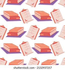 Checklist and books. Seamless pattern. Flat vector illustration.