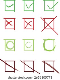 casilla de lista de comprobación con respuesta x, o, v, \