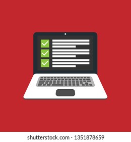 Checklist browser window and laptop - survey concepts.Flat design. Can be used as elements for web, websites, infographics. 