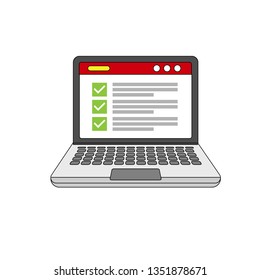 Checklist browser window and laptop - survey concepts.Flat design. Can be used as elements for web, websites, infographics. 