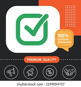 Icono del botón Lista de verificación. Con fondo naranja y negro.