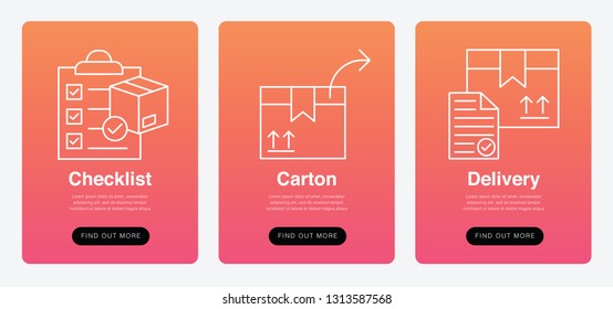 Checklist, Carton, Delivery, New And Modern Trends. Can Use For Marketing And Promotion, Web, Mobile, Infographics, Editorial, Commercial Use And Others. Vector. 