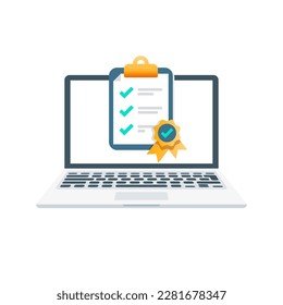 Lista de comprobación, Certificado, Diploma de finalización Portátil Isolación Vector Ilustración
