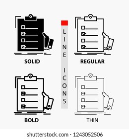 checklist, check, expertise, list, clipboard Icon in Thin, Regular, Bold Line and Glyph Style. Vector illustration