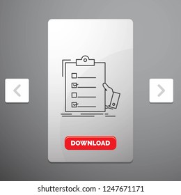 checklist, check, expertise, list, clipboard Line Icon in Carousal Pagination Slider Design & Red Download Button