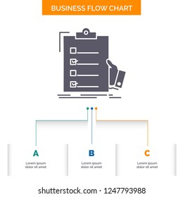 checklist, check, expertise, list, clipboard Business Flow Chart Design with 3 Steps. Glyph Icon For Presentation Background Template Place for text.