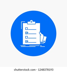 checklist, check, expertise, list, clipboard White Glyph Icon in Circle. Vector Button illustration